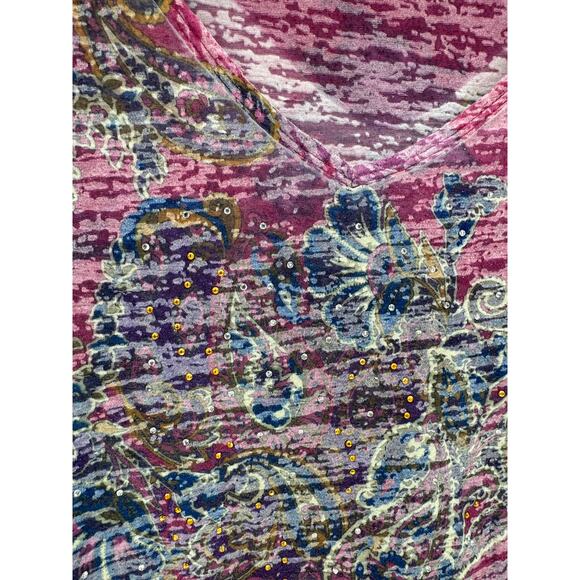 Maurices True Y2K floral sparkle studded v-neck pink burnout T-shirt size 3X - Picture 5 of 7